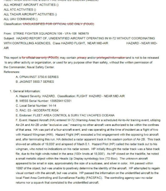 Excerpt from Navy Hazard Report